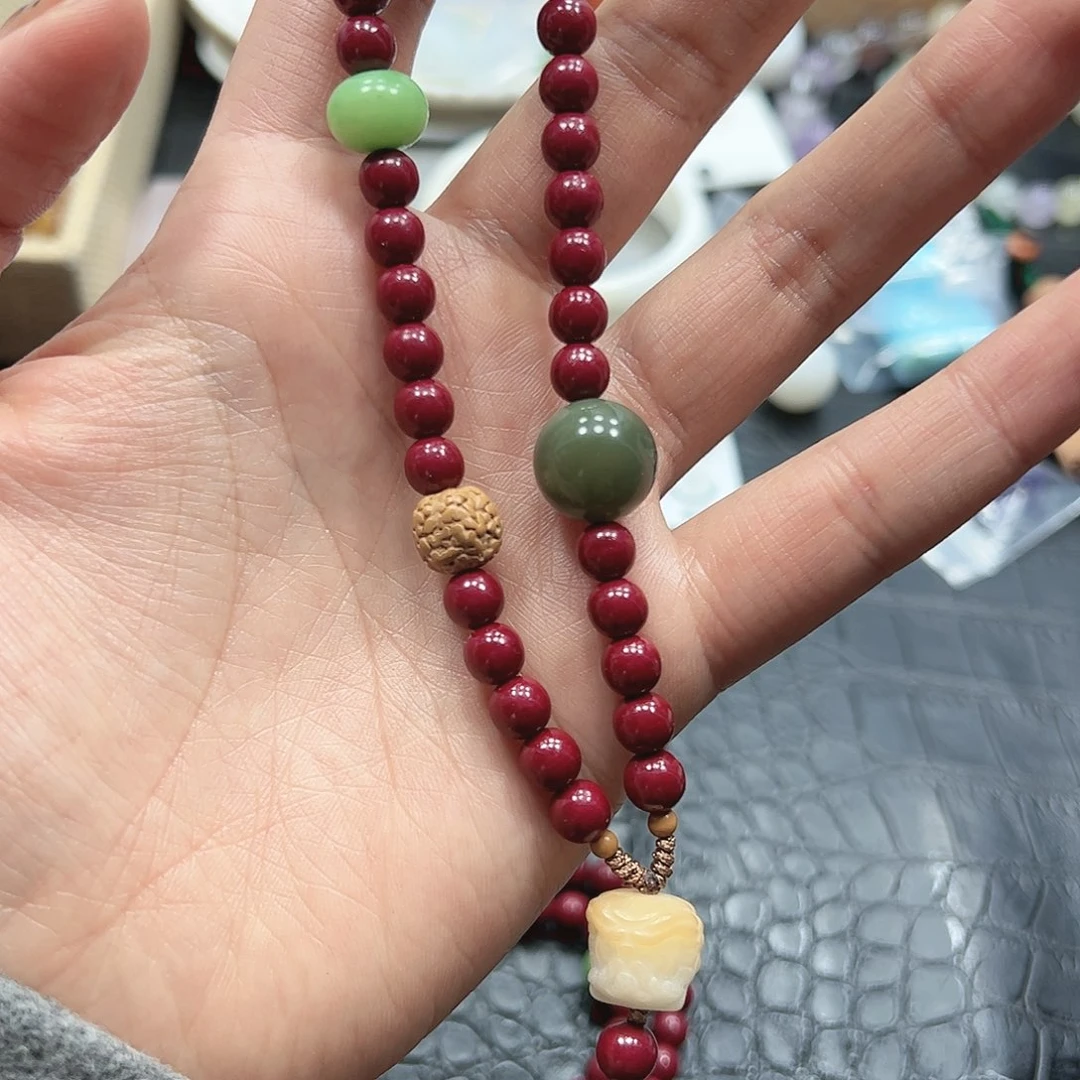 烟晶手链22K金镶嵌朱砂手机链