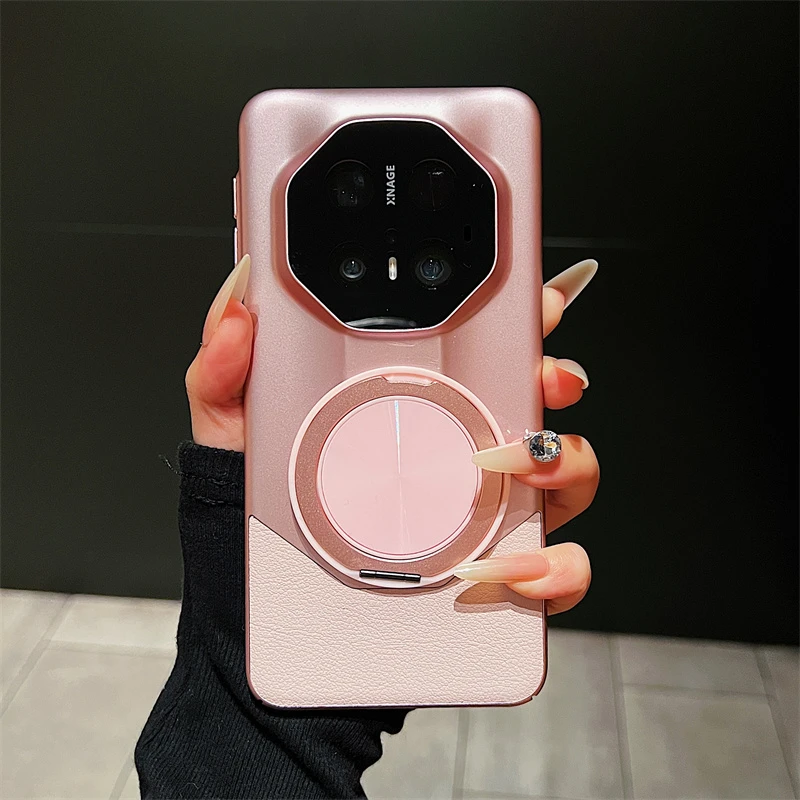 适用于华为mate70rs非凡大师手机壳纳帕真皮磁吸旋转支架数码配件