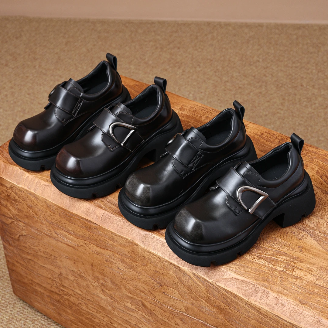 2026新款春厚底增高乐福鞋女英伦风圆头低帮小皮鞋jk显高粗跟单鞋