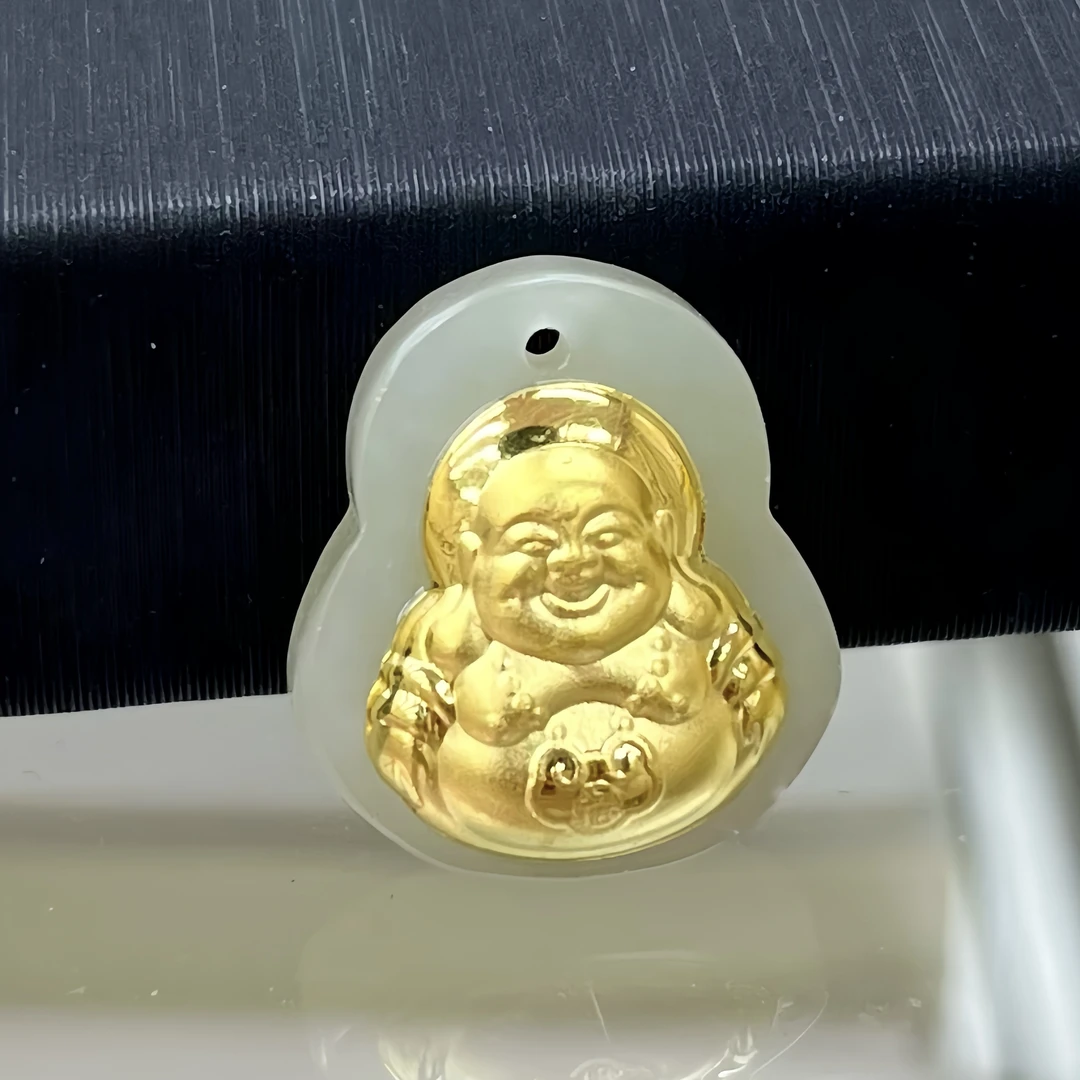 （七七同款）足金镶嵌和田玉佛公吊坠赠合金链Q758