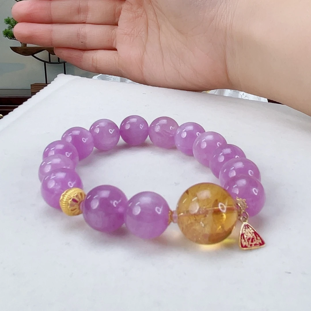 辉石手链18K金镶嵌紫锂辉12.5