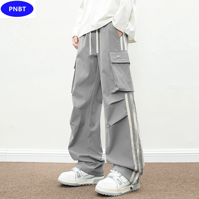 PNBT潮牌休闲裤男宽松垂感直筒阔腿工装长裤运动百搭潮流日系卫裤