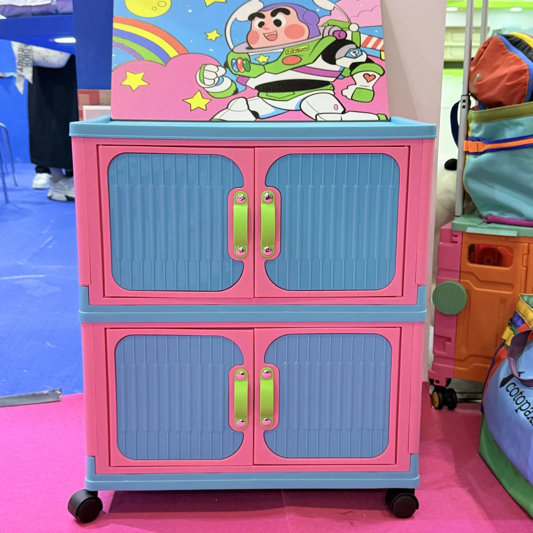 popoglow多巴胺折叠收纳柜双层双开门储物柜免安装宝宝衣物收纳柜