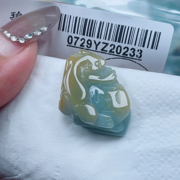 翡翠足银镀金镶嵌吊坠(不含链)