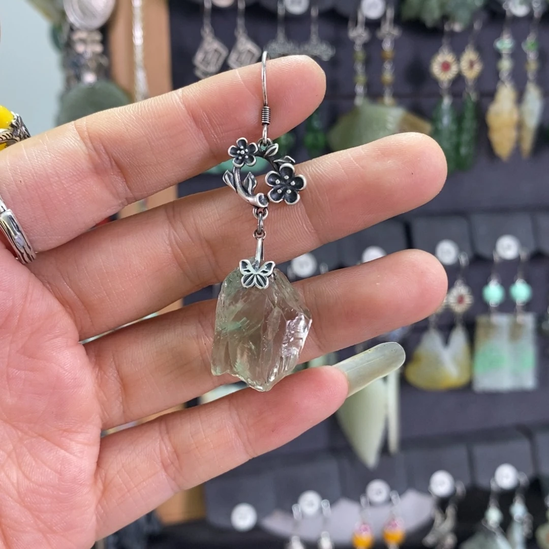 绿水晶耳饰银S925镶嵌衞X51