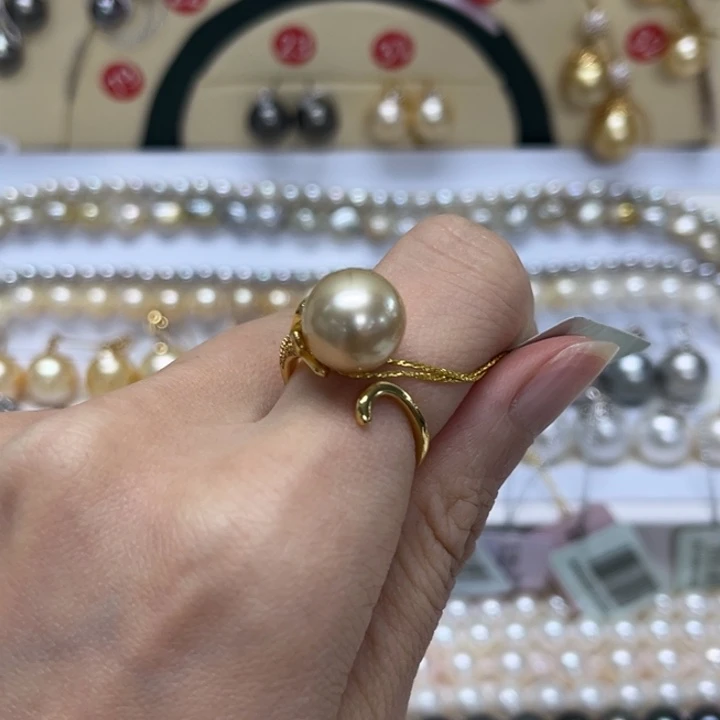 戒圈海水珍珠银S925镶嵌11-12mm 43号