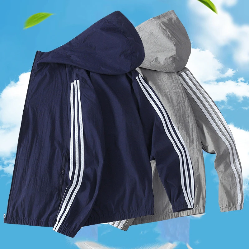 连帽衣男四季韩版简约潮流钓鱼服透气皮肤衣轻薄拉链外套