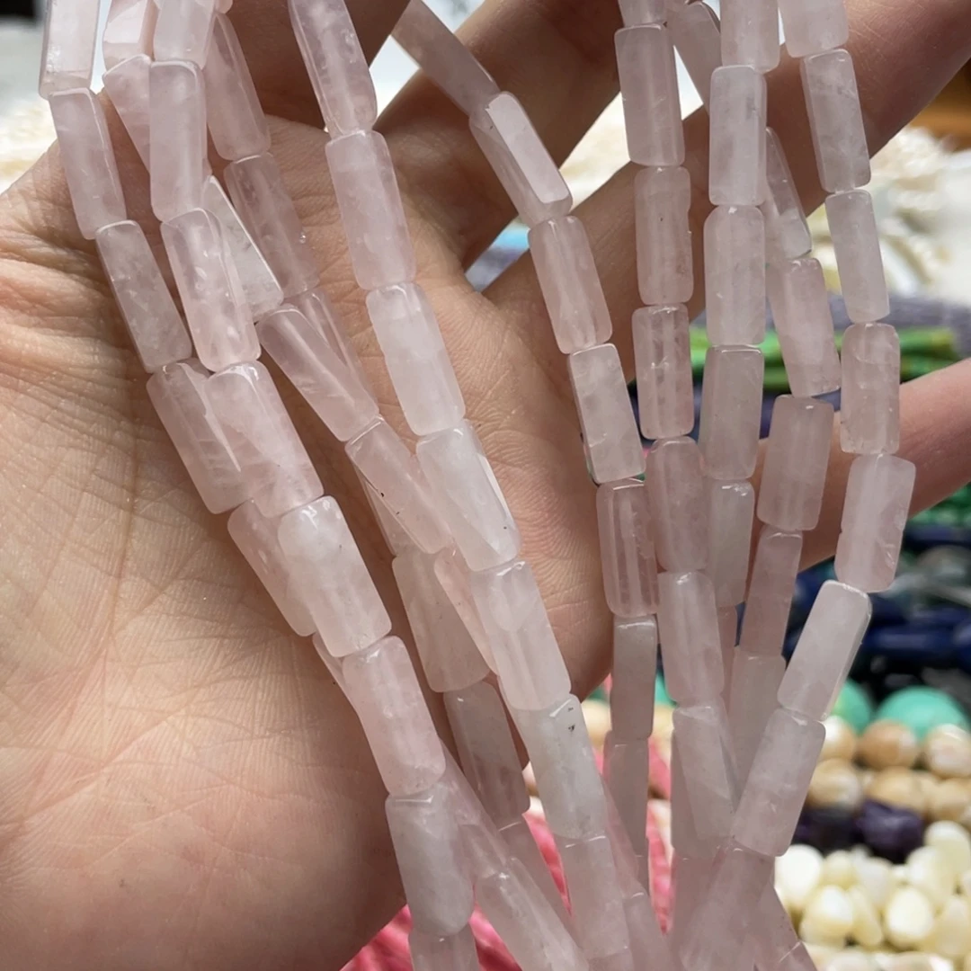 玛瑙/玉髓合金珠宝半成品一条装4*13粉水长方管