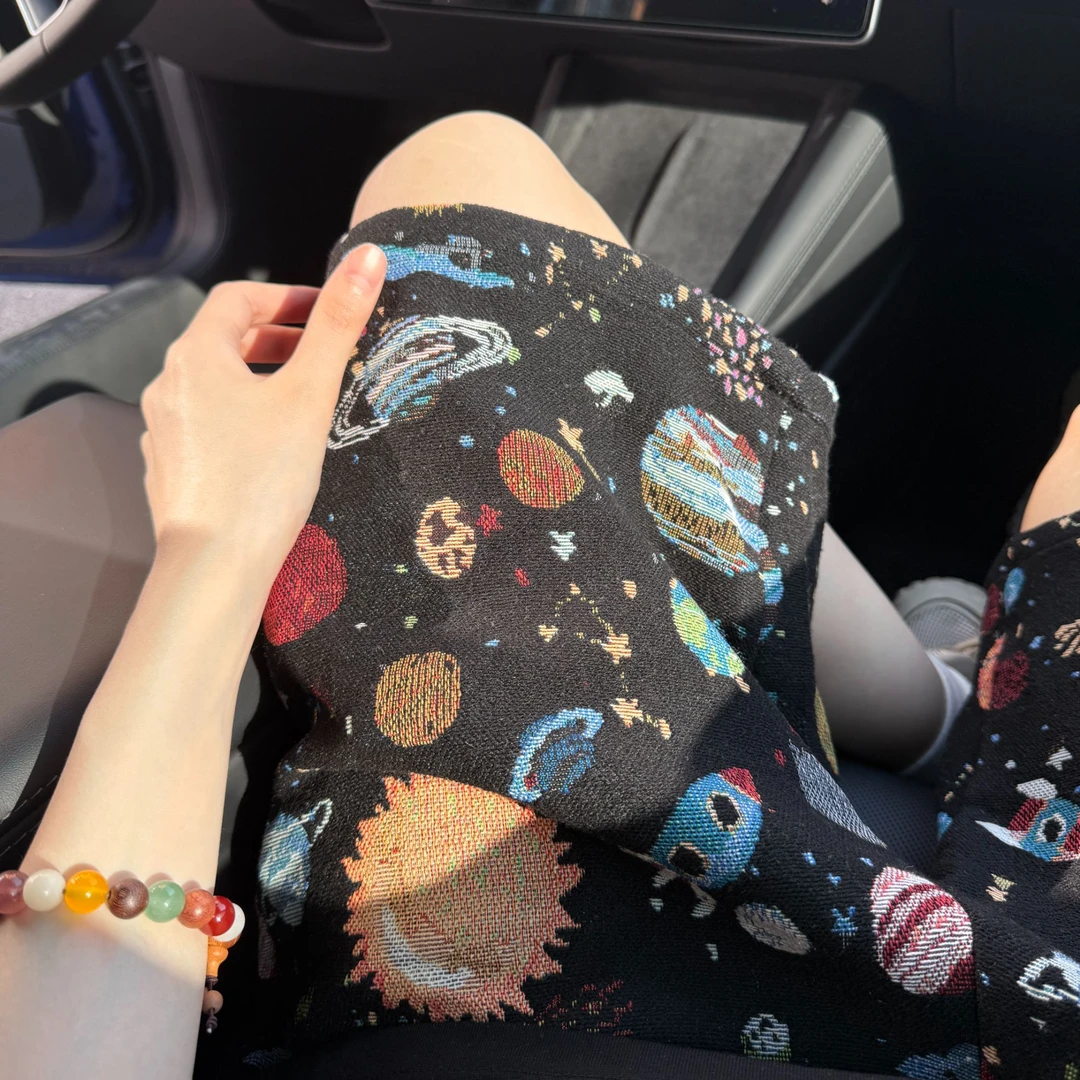 2025夏季时尚复古休闲宽松过膝休闲百搭五分裤太空印花短裤男女款