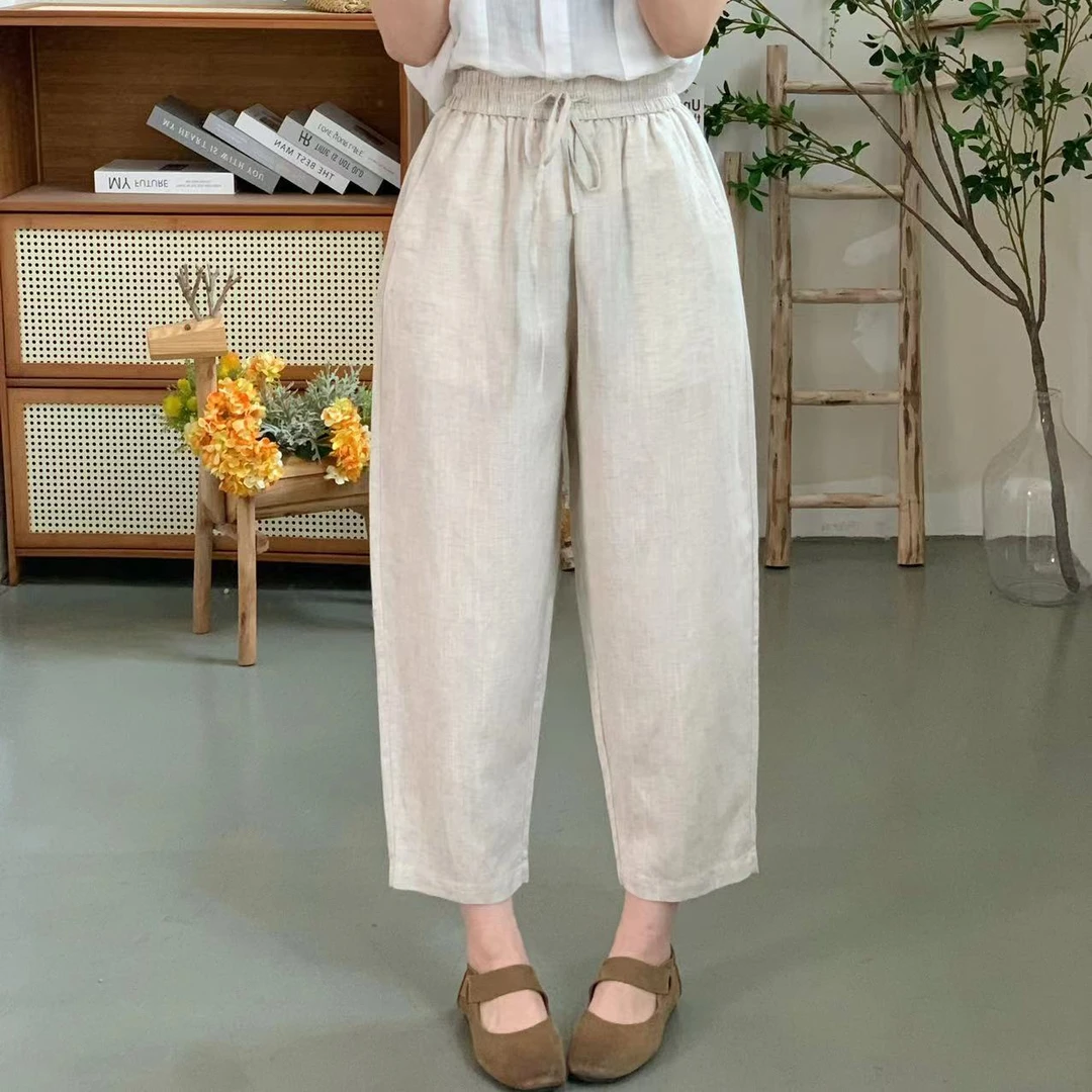 夏季新款文艺风显瘦高腰休闲百搭宽松松紧腰萝卜裤DYLJJ 12203