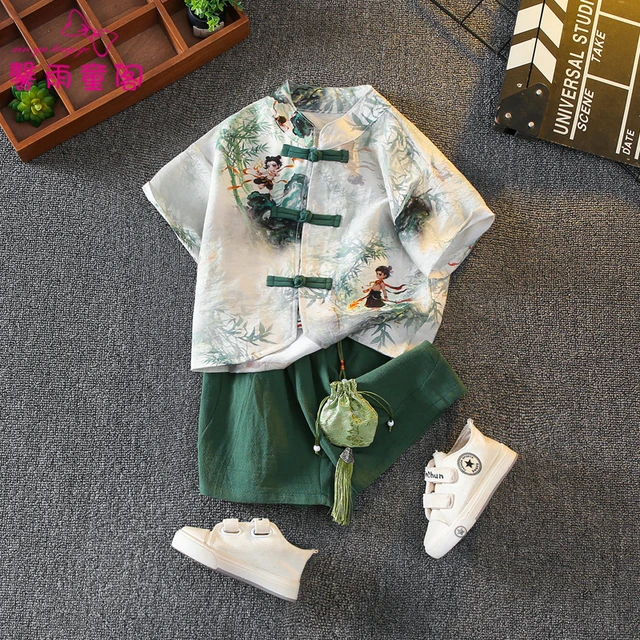 男童汉服夏季薄款中国风儿童唐装新中式古装小男孩哪吒服古风套装