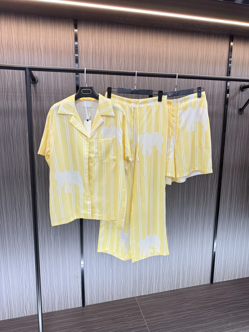 【野SP-黄色大象纯天丝三件套】新潮牌可外穿居家服套装