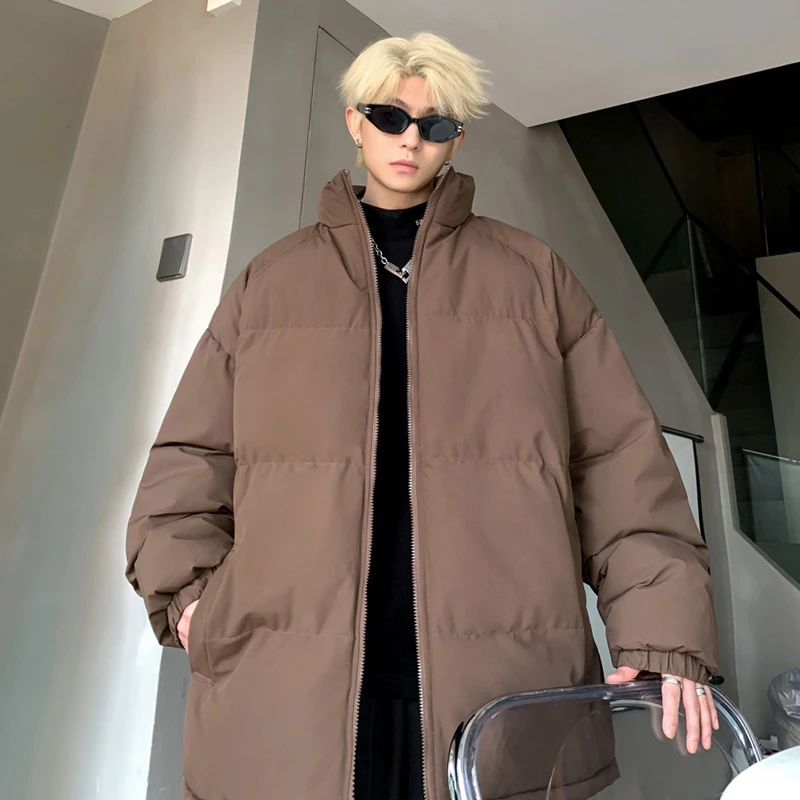 美拉德穿搭咖啡色棉服男冬季美式复古加厚保暖棉衣外套立领棉袄子