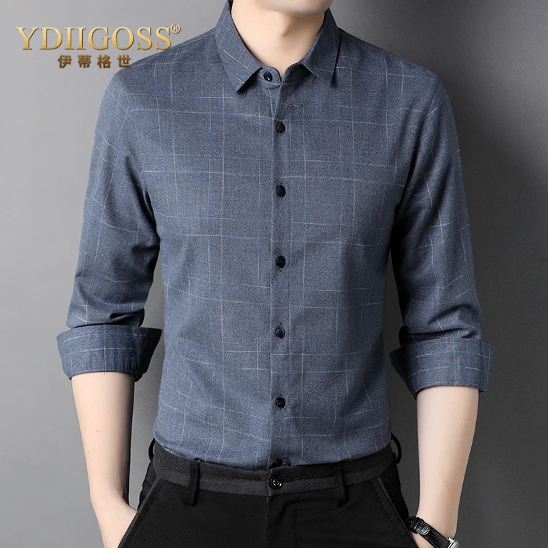 YDIIGOSS男士休闲衬衣春秋季新款长袖衬衫男宽松寸衫商务外套上