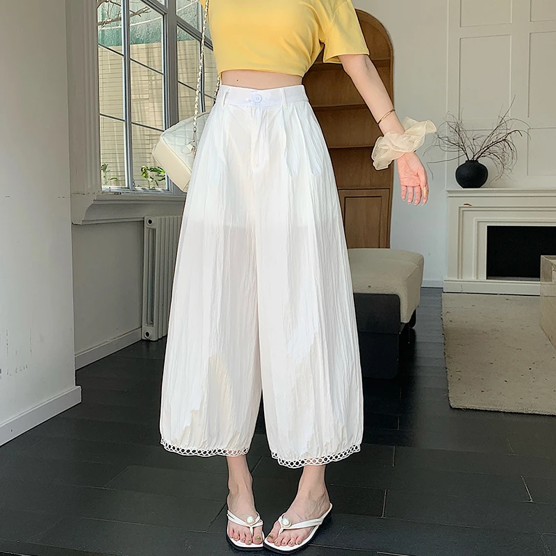 韩系夏季薄款镂空蕾丝花边灯笼裤女裤女九分显瘦洋气阔腿气球裤