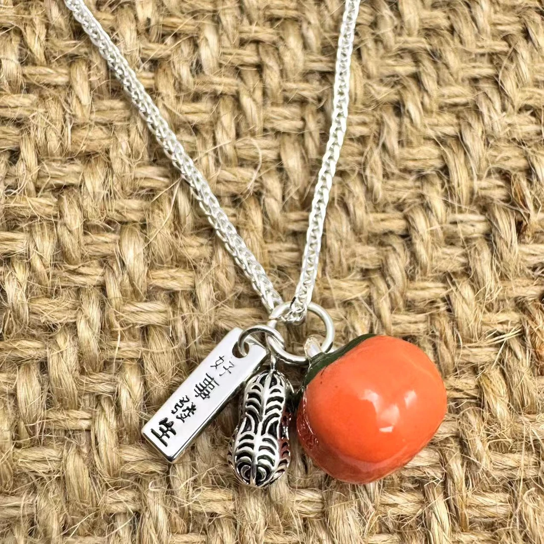 铜合金珐琅项链 【好事发生】吊坠新中式休闲项链简约红色手工项链