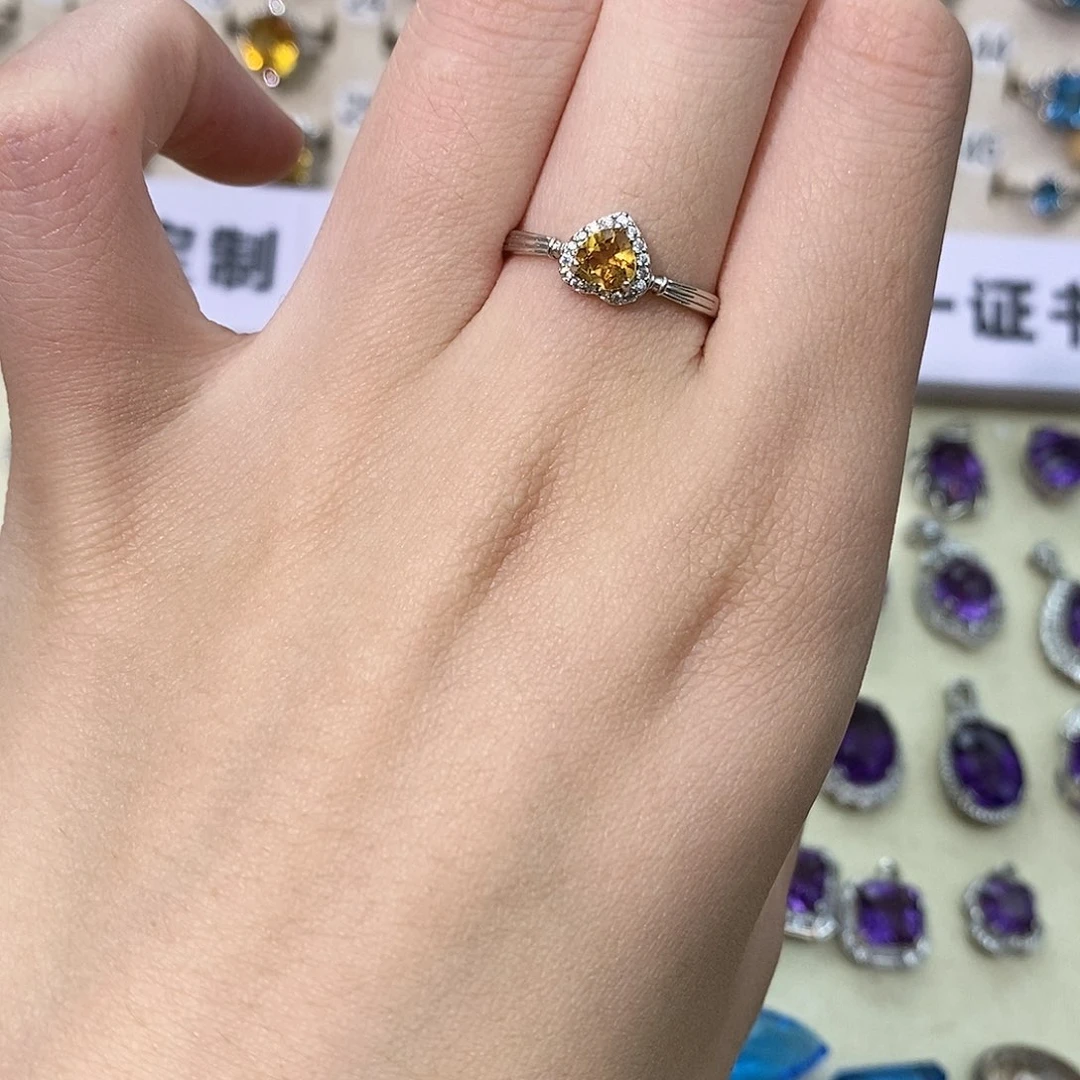 黄晶戒指银S925镶嵌