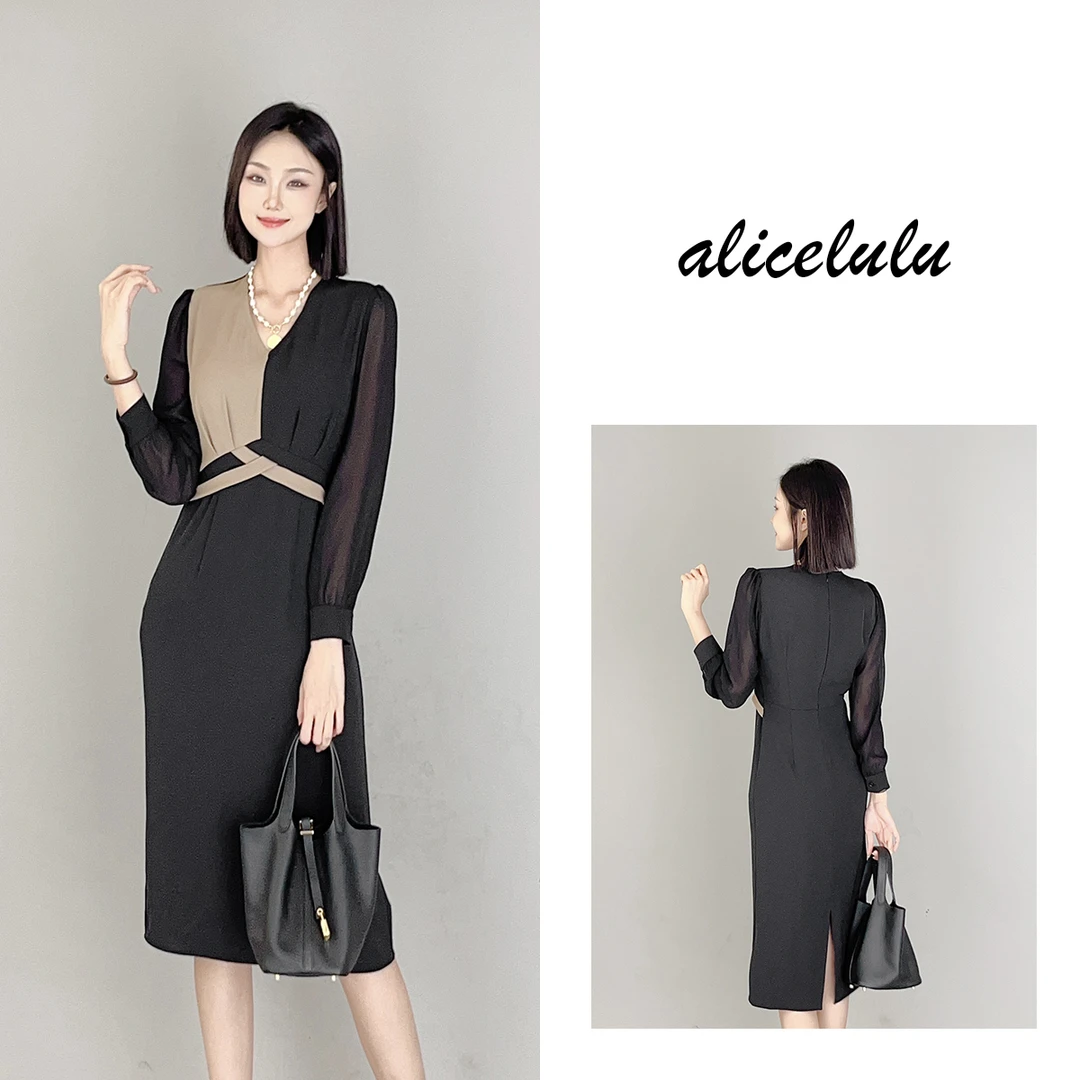 1 ALICE “优雅双拼”连衣裙 时髦编织 气质通勤 S2138915A