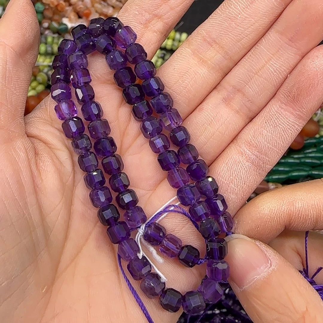 玛瑙/玉髓合金珠宝半成品紫水晶5mm方糖一条32cm