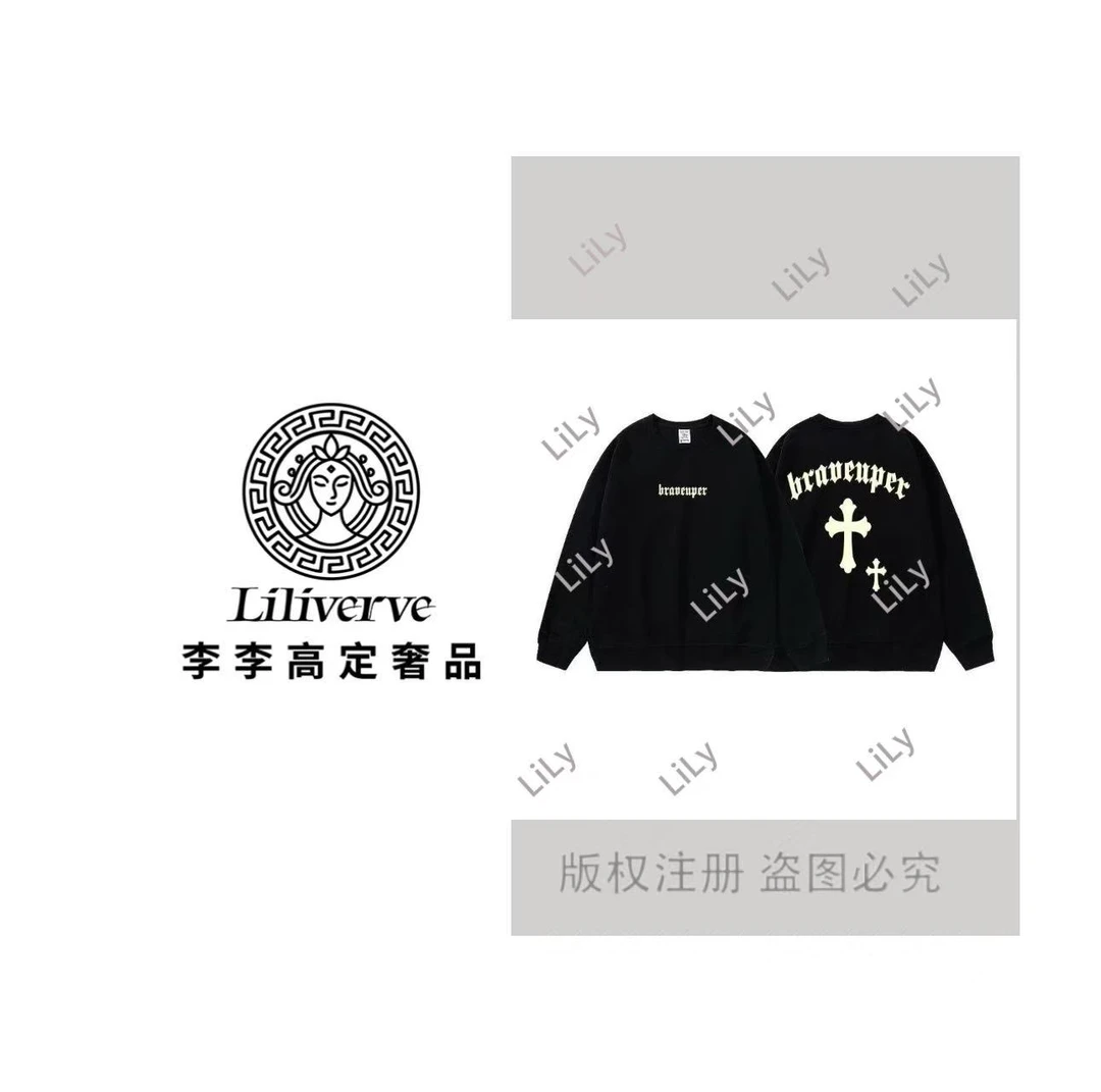 【李李lily】男士圆领卫衣新款美式复古韩版慵懒风长袖