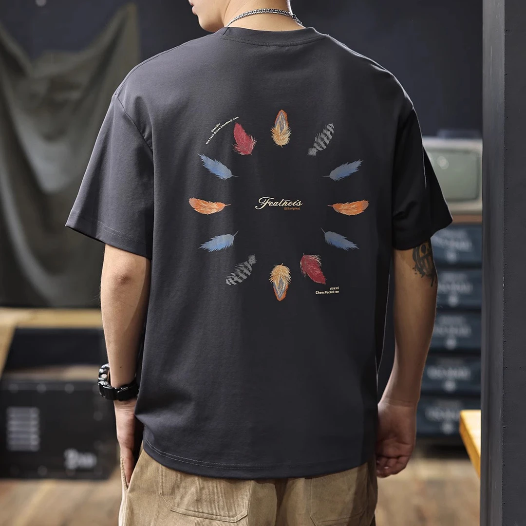 高端230g复古印花短袖T恤男2025夏季新款宽松休闲美式彩绘体恤男T