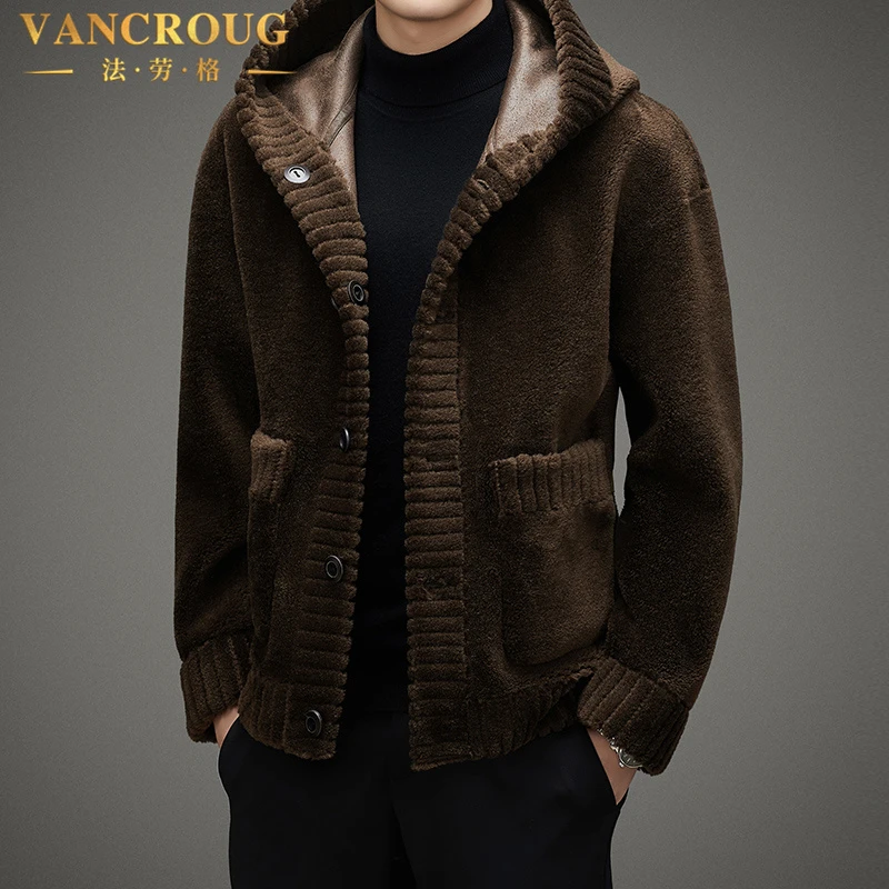VANCROUG/法劳格夹克男士秋冬季羊羔绒潮流连帽双面穿颗粒绒外套