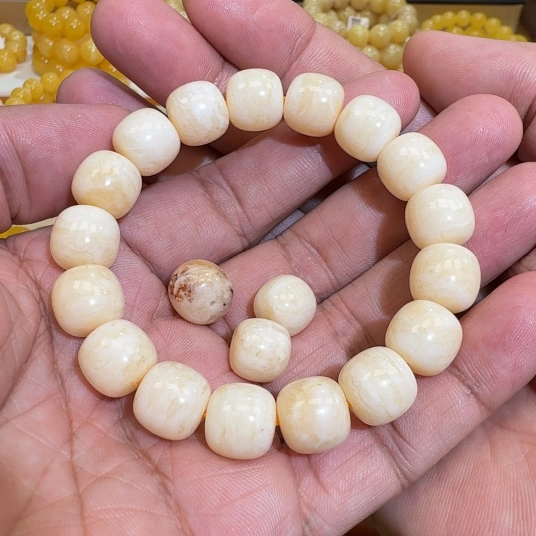 宜***中琥珀未镶嵌珠宝奇石12m焦皮同料老型微瑕串18.3