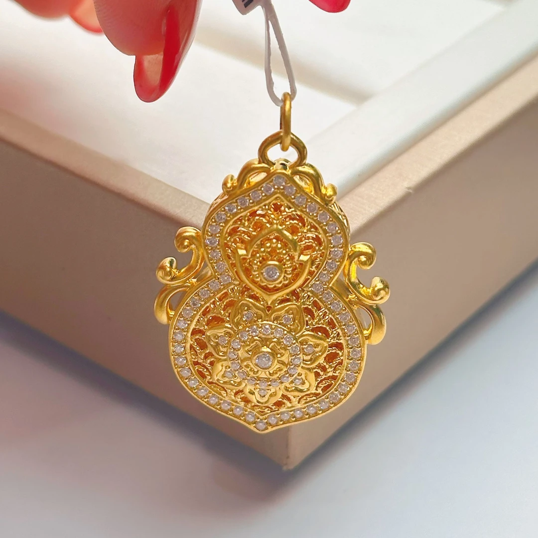 足金999 5D点钻人生四美葫芦精致吊坠送礼物宫廷国风（不含链）