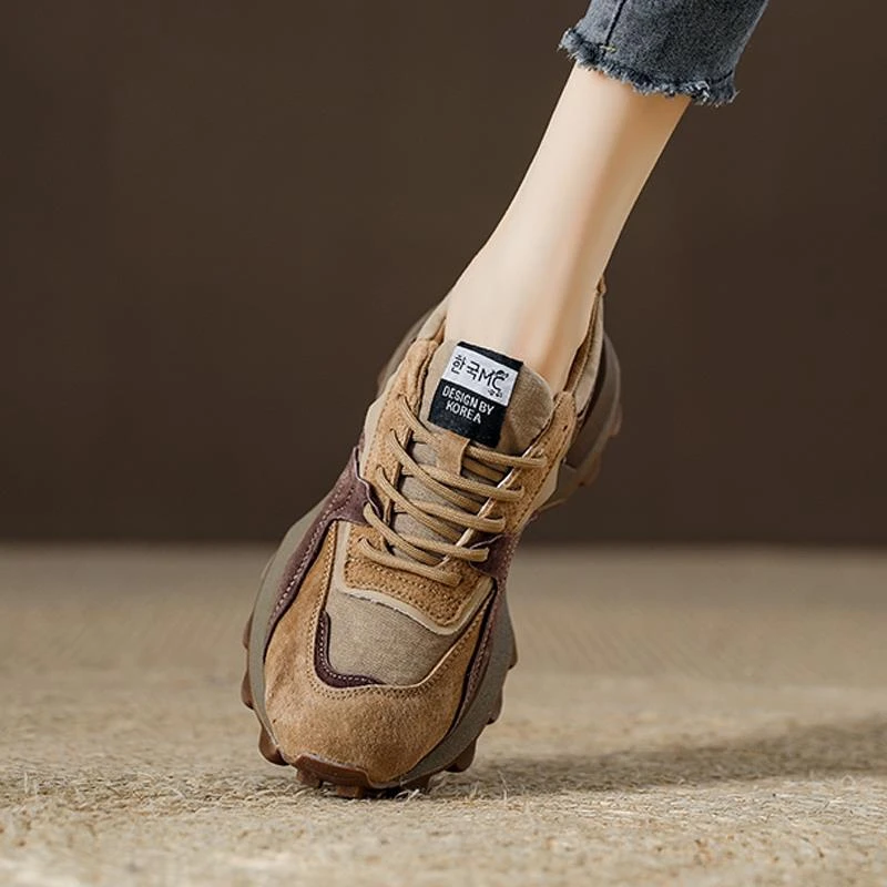 西班牙小众品牌超软！小蛮腰阿甘鞋女春秋复古皮面运动鞋老爹鞋女