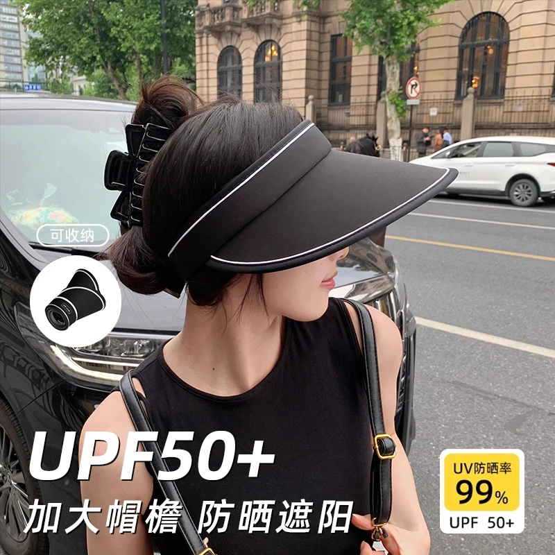 大帽檐防晒帽女显脸小夏季遮阳防紫外线遮脸空顶骑行超大太阳帽子
