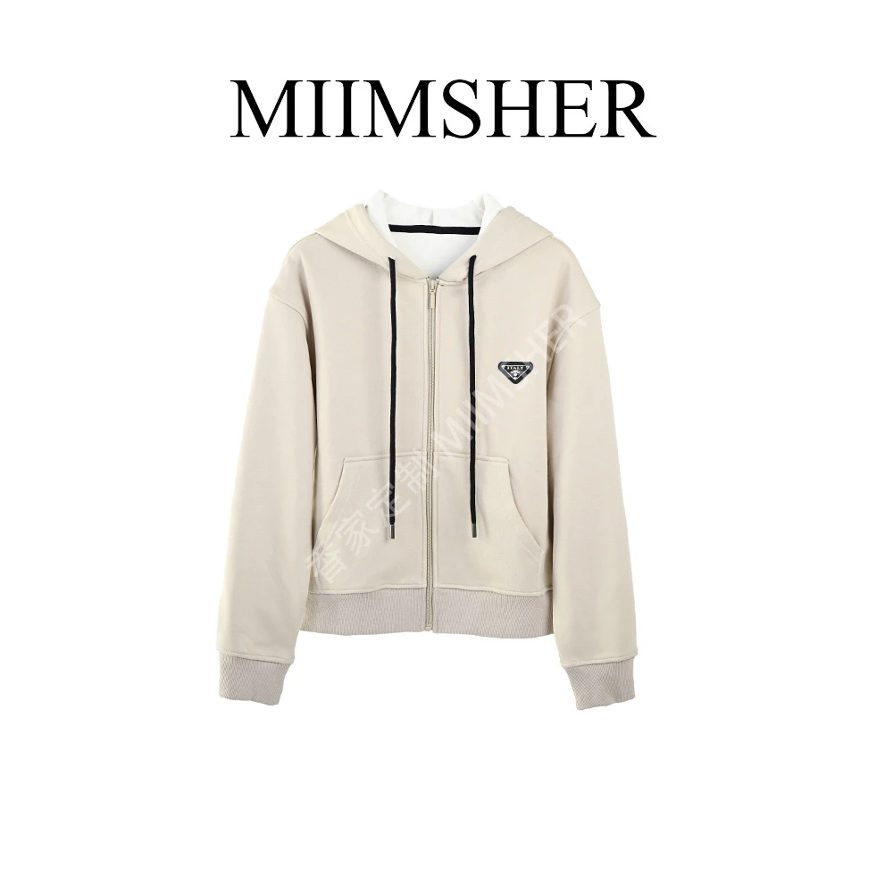 三角标奢版简约INS老钱风加绒卫开衫外套休闲时尚女秋季MS242035A