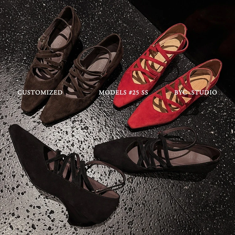 浅口单鞋百搭2025新款简约粗跟浅口尖头绒面法式复古玛丽珍晚晚鞋