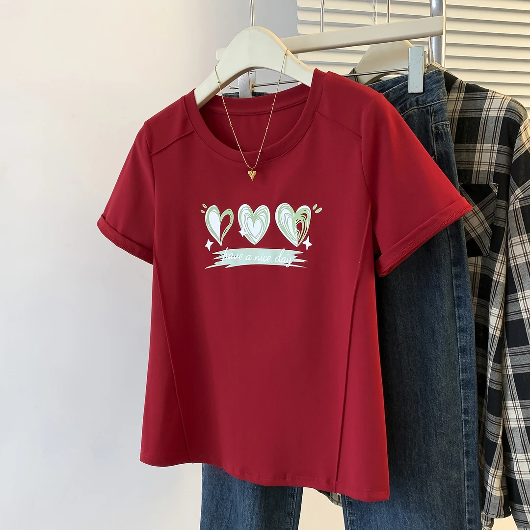 大码女装2025夏装新款胖妹妹遮肚藏肉上衣圆领宽松短袖t恤