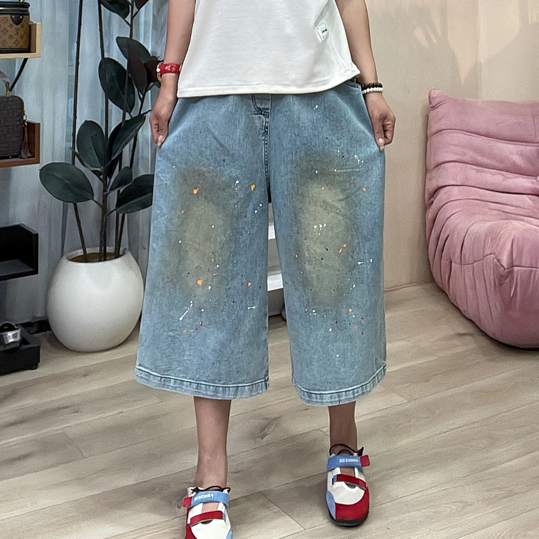 536欧货爆款牛仔七分喷彩大版牛仔女裤