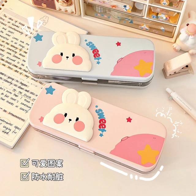 可爱兔子文具盒儿童女孩款铅笔盒小学生双层笔盒大容量耐用文具盒