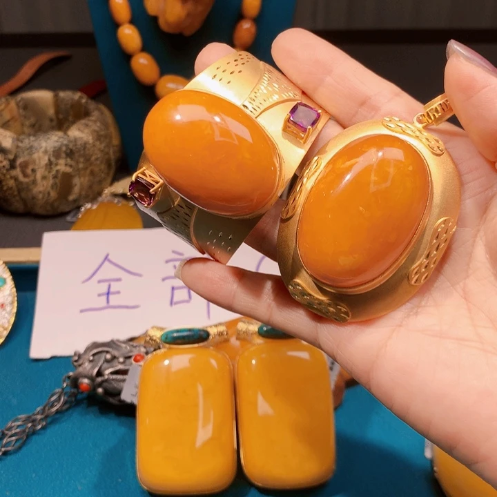 手链琥珀未镶嵌波兰设计款琥珀蜜蜡手镯吊坠