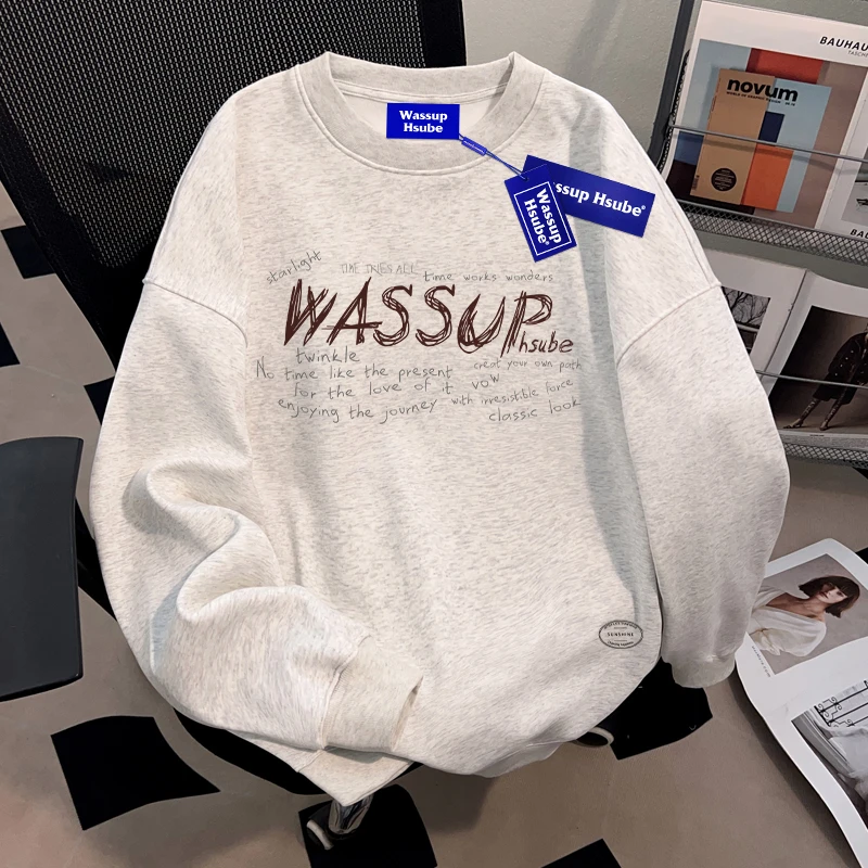 WASSUP HSUBE美式潮流国潮牌卫衣重磅vintage潮酷宽松青少年上衣