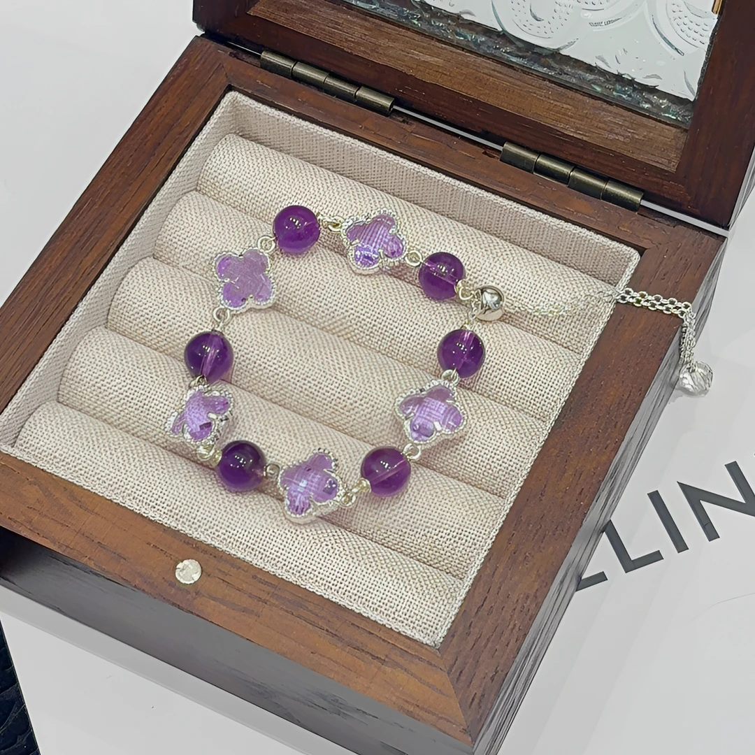 【紫色四叶花】百搭手链天然水晶四叶花手链原创小众设计2025新款