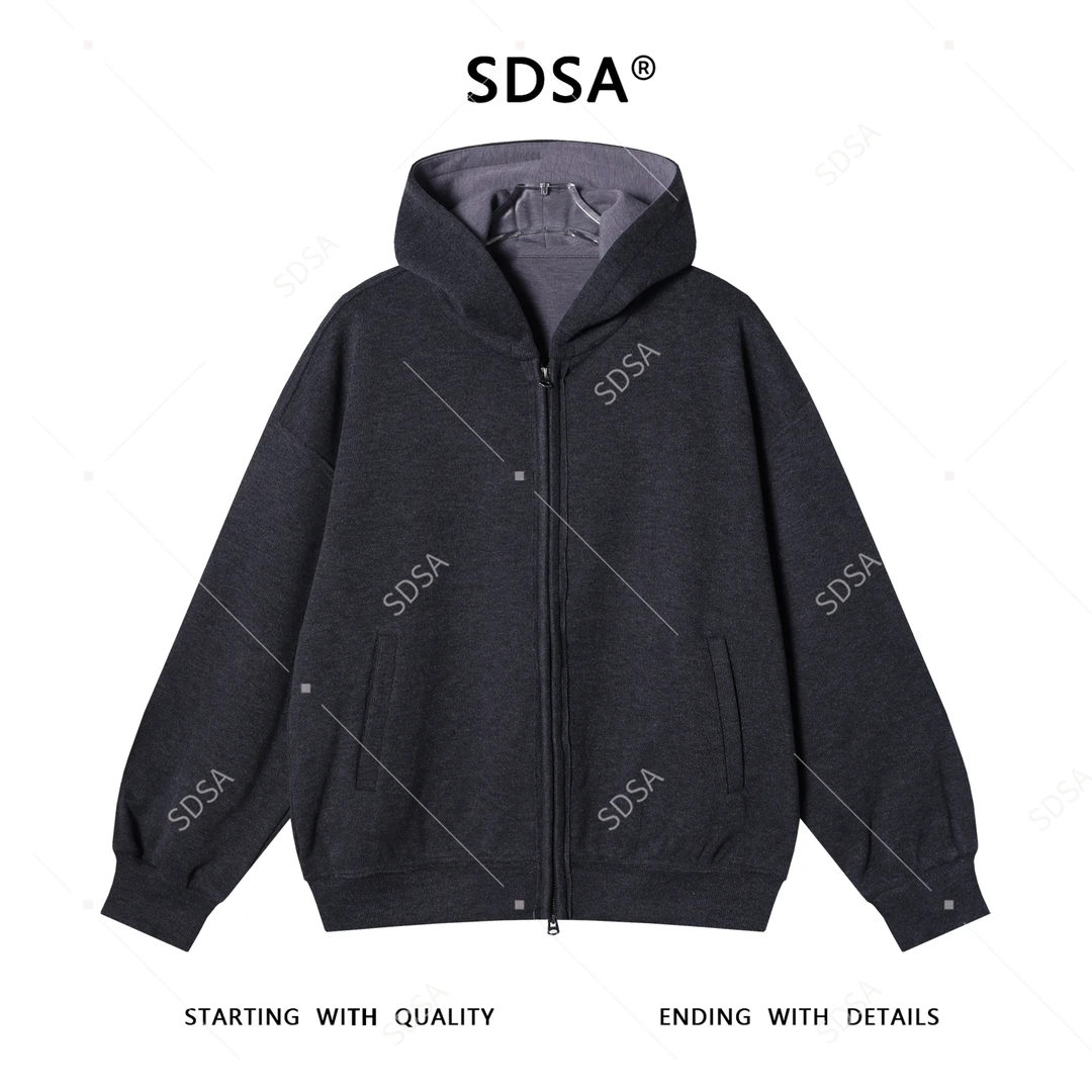 SDSA男士秋冬新款痞帅男装韩版纯色拉链连帽卫衣时尚百搭宽松上衣