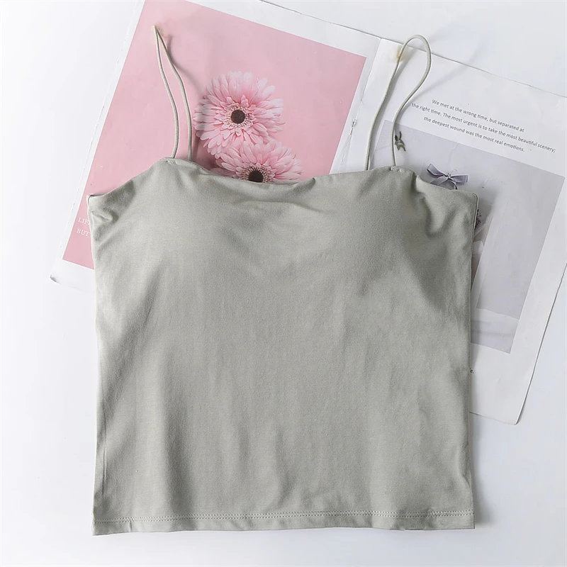 胸垫一体无钢圈美背一字领细肩带吊带女夏季修身美背薄款外穿上衣