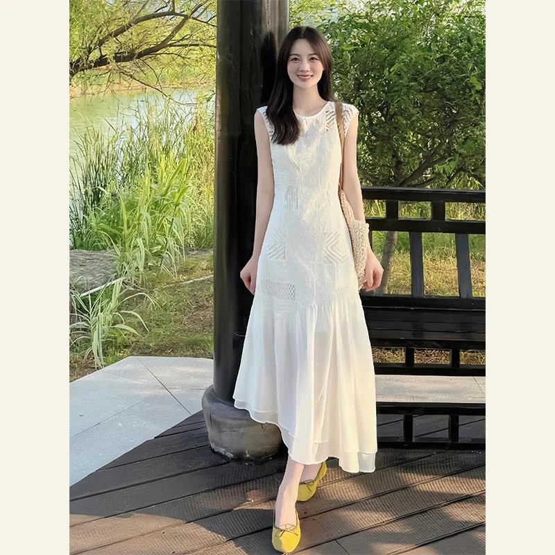 夏季大方得体穿搭名媛气质女神范高级感上流社会小香风白色连衣裙