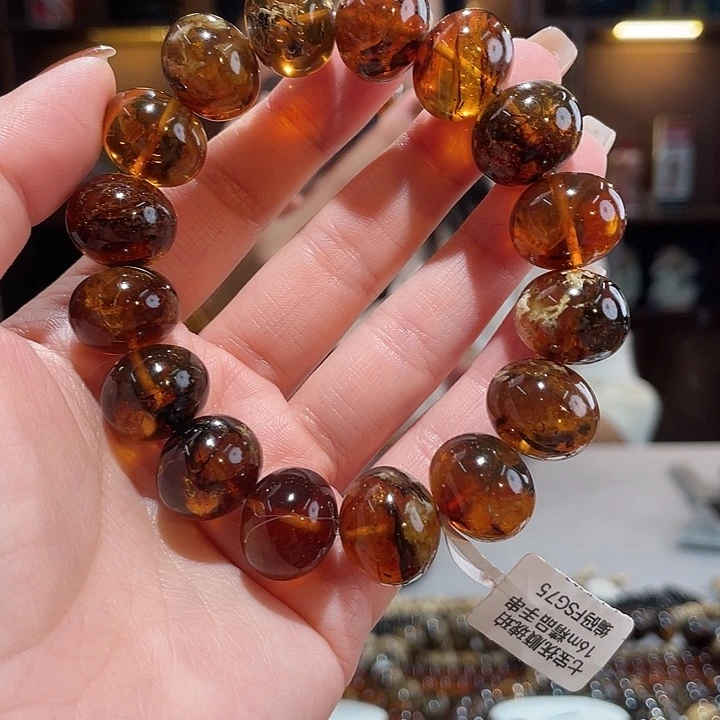 琥珀未镶嵌手链16m花