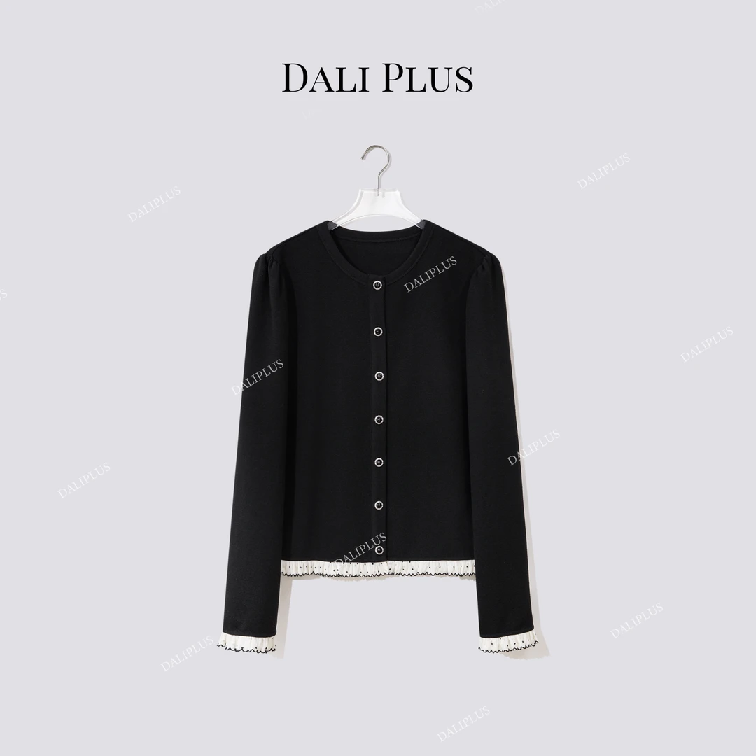DALI PLUS“波点下摆薄绒针织”羊毛蚕丝混纺衬衫-D5ST1599