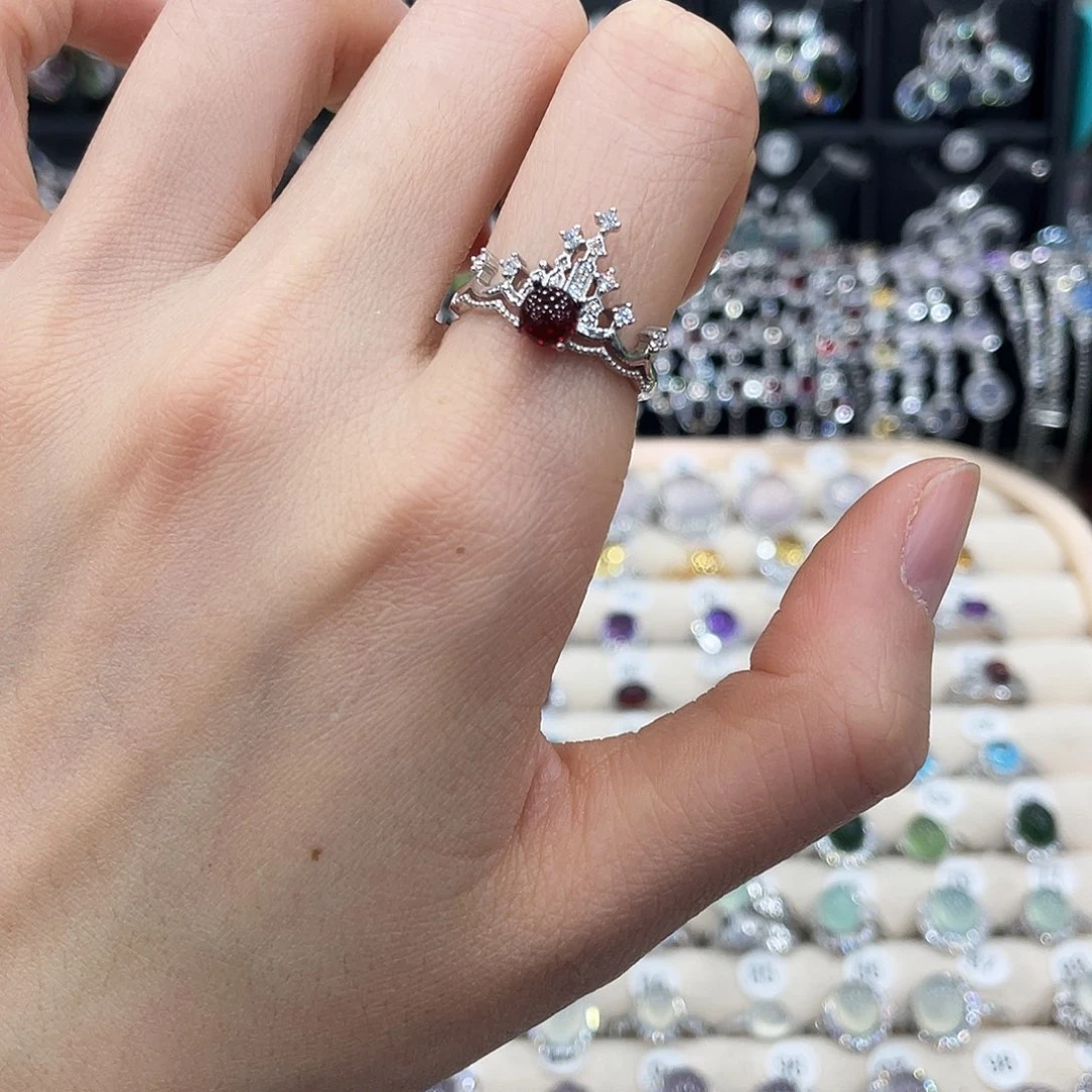 石榴石戒指银S925镶嵌戒指