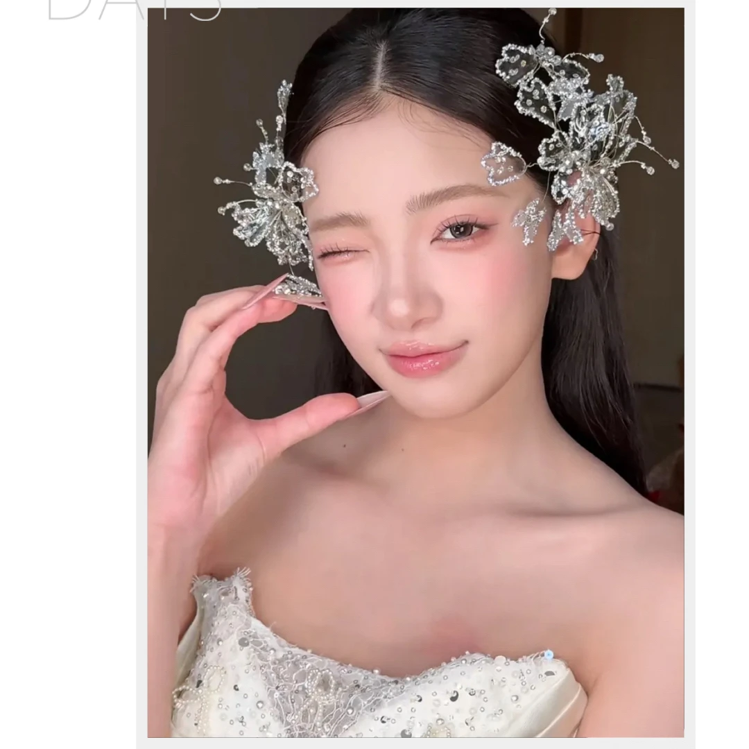 T7032超仙精灵蝴蝶水晶侧边夹新娘婚纱造型发饰头饰