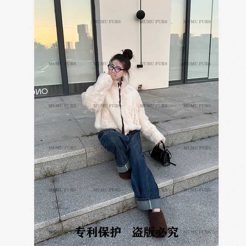 【MUMU·W】进口托斯卡纳卷毛羊皮毛一体外套女短款皮草大衣565