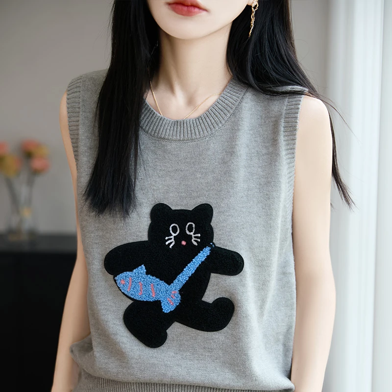 哥弟阿玛施正品法式印花针织无袖背心女2025新款叠穿外穿精纺羊毛