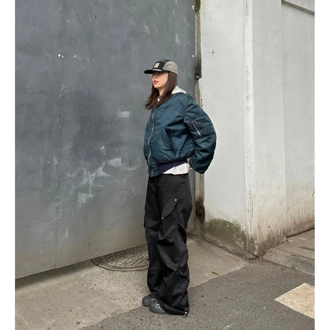 C07#某饱三位数！一条设计感拉满的伞兵冲锋裤宽松褶皱工装裤薄