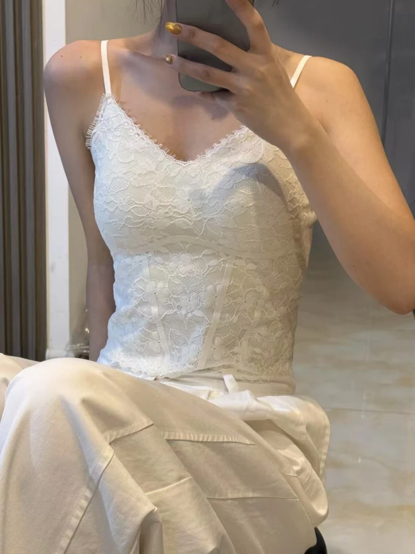 不肥【内搭之神】高定纯欲鱼线骨蕾丝无痕双层吊带