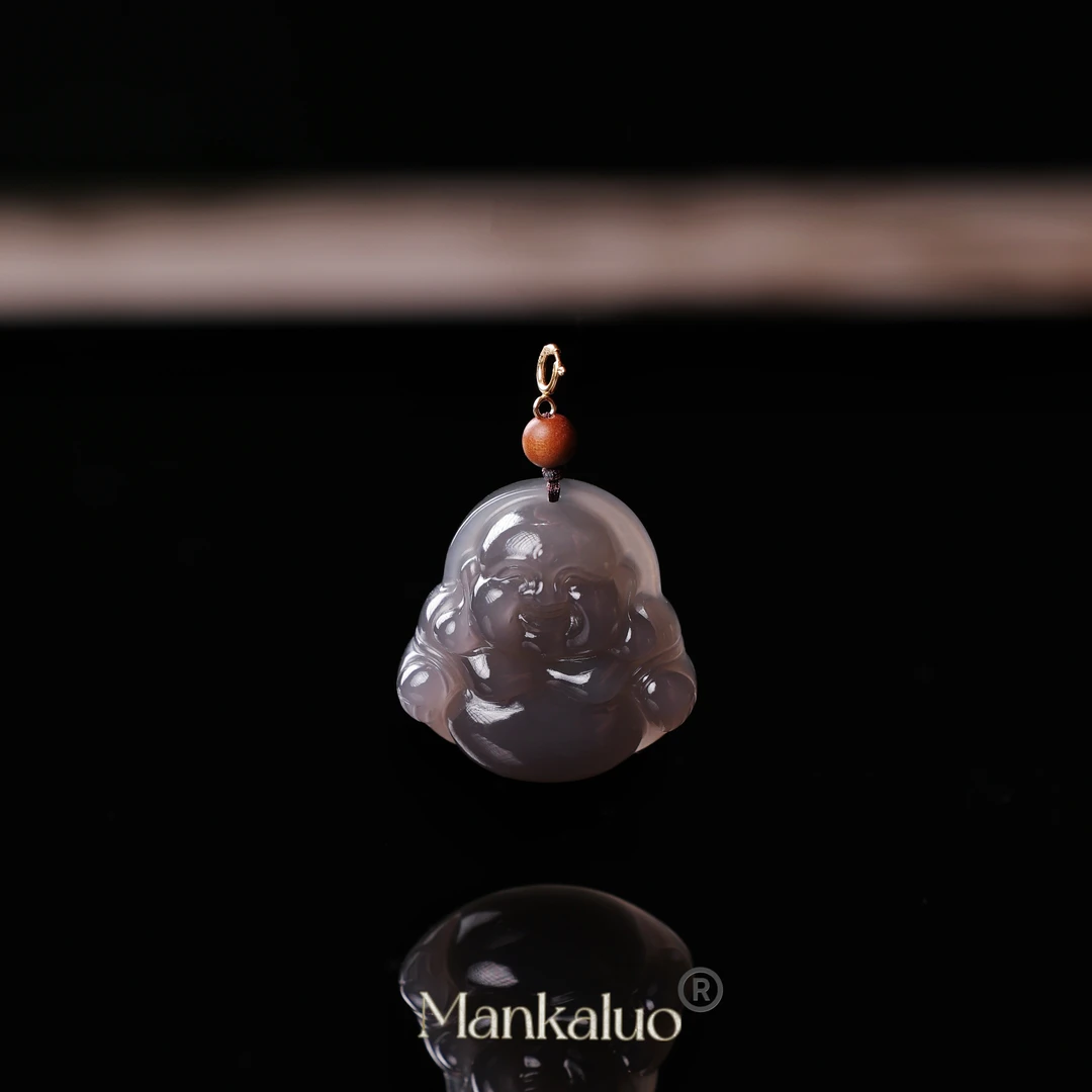 【归缘佛公】天然和田玉冰烟紫厚切18k金万能扣30m大佛公（不含链）